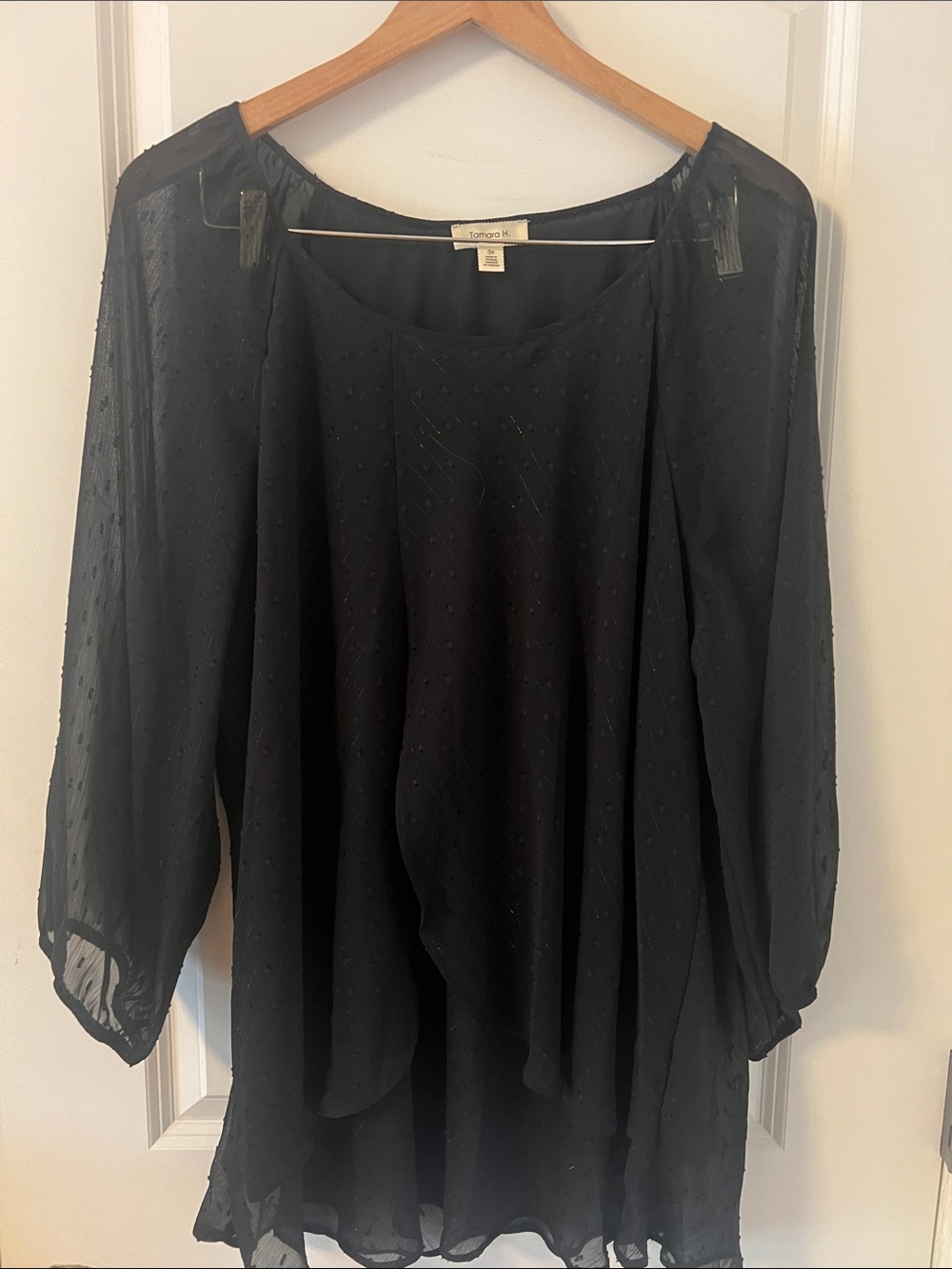 Black Sheer Dot Blouse with silver threading- Elegant Women’s Top